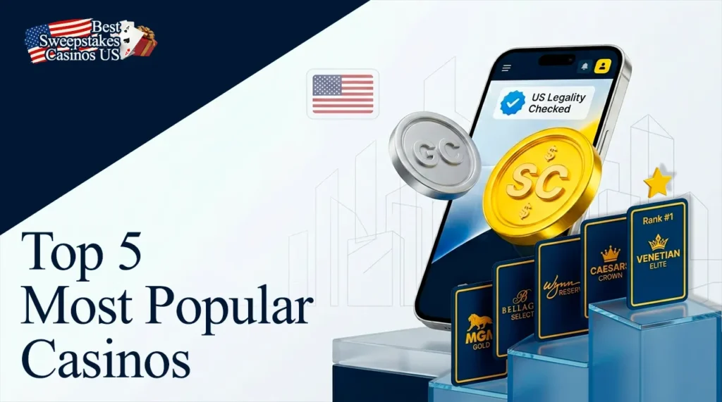 Top 5 most popular sweepstakes online casinos in the United States.